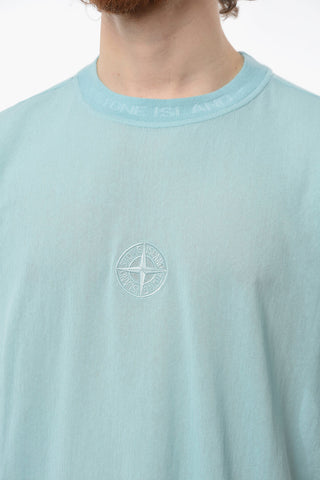 Ribbed Crew-neck T-shirt with Ton-sur-ton Logo Lettering