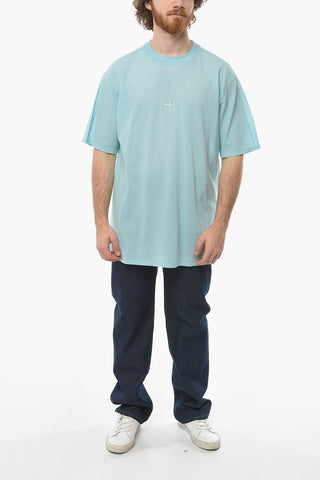 Ribbed Crew-neck T-shirt with Ton-sur-ton Logo Lettering
