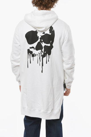 HOMME PLUS Asymmetrical Hoodie Sweatshirt with Back Skull Print