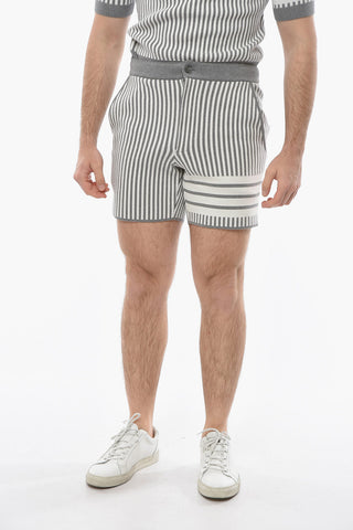 Shorts in Cotone Seersucker con Fantasia a Righe