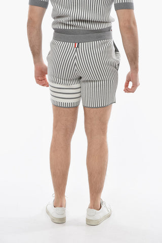 Shorts in Cotone Seersucker con Fantasia a Righe
