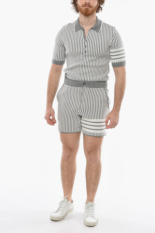 Shorts in Cotone Seersucker con Fantasia a Righe