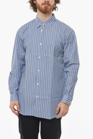 FOREVER Bayadere Motif Cotton Shirt with Breast-pocket
