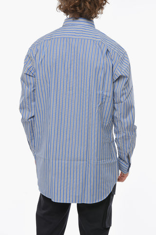 FOREVER Bayadere Motif Cotton Shirt with Breast-pocket