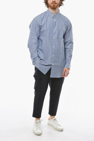FOREVER Camicia in Cotone con Motivo Bayadere e Taschino