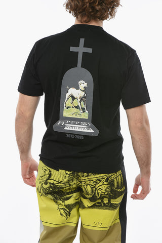 Ribbed Crew-neck T-shirt with Back Multicolored Graphic Print