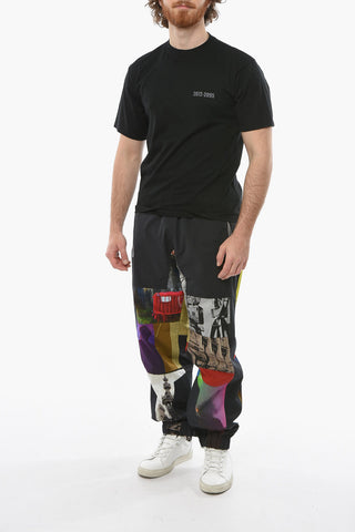 Ribbed Crew-neck T-shirt with Back Multicolored Graphic Print
