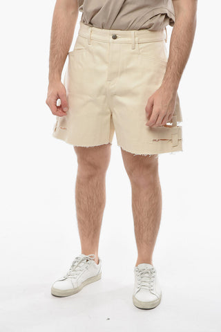 FOGACHINE Shorts SPARTAN in Denim Spalmato con Dettaglio Cut-out