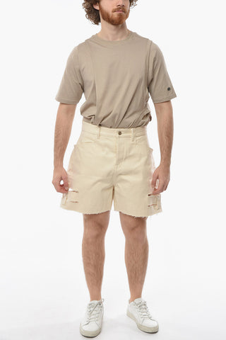 FOGACHINE Shorts SPARTAN in Denim Spalmato con Dettaglio Cut-out