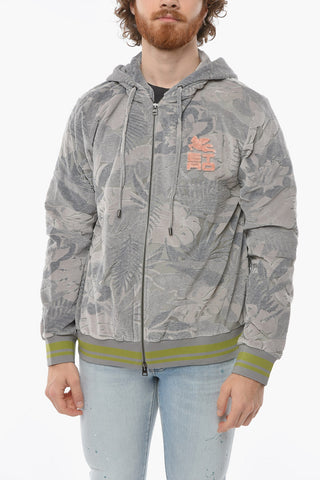 ersey Cotton Hoodie Sweatshirt with Tactile Floral Pattern