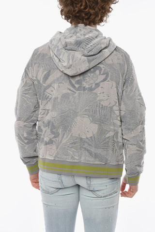ersey Cotton Hoodie Sweatshirt with Tactile Floral Pattern