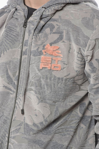 ersey Cotton Hoodie Sweatshirt with Tactile Floral Pattern