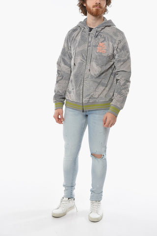 ersey Cotton Hoodie Sweatshirt with Tactile Floral Pattern