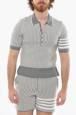 Seersucker Cotton Polo with Striped Pattern