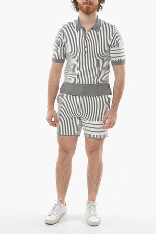 Seersucker Cotton Polo with Striped Pattern