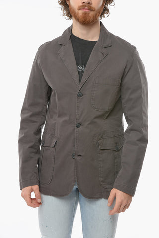 Blazer a 3 Bottoni in Twill di Cotone con Taschino a Toppa