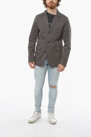 Blazer a 3 Bottoni in Twill di Cotone con Taschino a Toppa