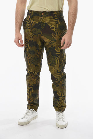 Floral Camouflage Cotton Pants with Elastic Waistband