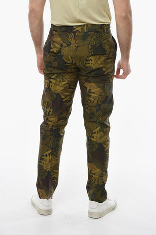 Floral Camouflage Cotton Pants with Elastic Waistband