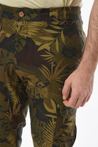 Floral Camouflage Cotton Pants with Elastic Waistband