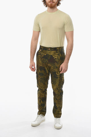 Floral Camouflage Cotton Pants with Elastic Waistband