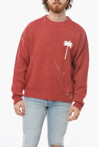 Maglione in Lana a Coste con Stampa PALMA a Contrasto