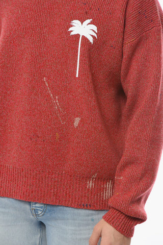 Maglione in Lana a Coste con Stampa PALMA a Contrasto