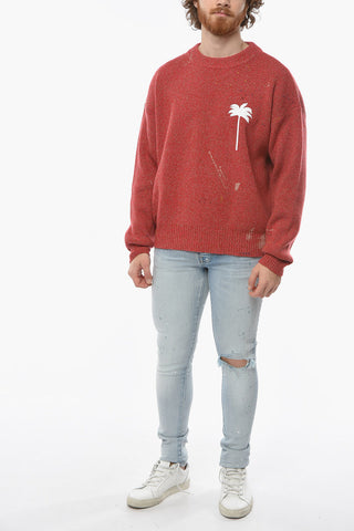 Maglione in Lana a Coste con Stampa PALMA a Contrasto