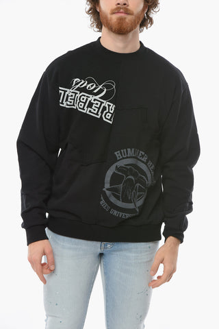 UNDERCOVERISM Felpa Girocollo con Lettering a Contrasto e Dettaglio Patchwork
