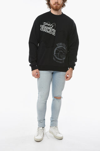 UNDERCOVERISM Felpa Girocollo con Lettering a Contrasto e Dettaglio Patchwork