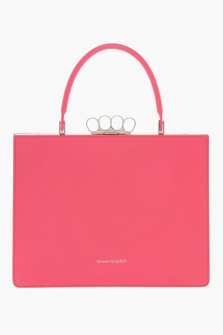 Chain Handle 4 RING FRAME Leather Tote Bag
