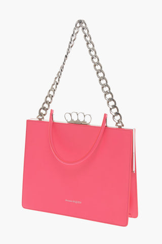 Chain Handle 4 RING FRAME Leather Tote Bag