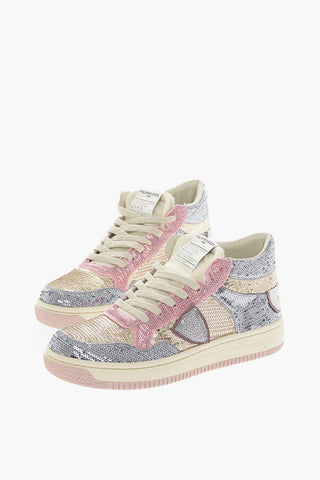 Lace-up ARLES HIGH Sneakers with Multicolored Sequines and Logo Patch
