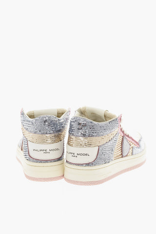Lace-up ARLES HIGH Sneakers with Multicolored Sequines and Logo Patch