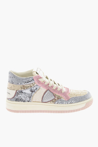 Lace-up ARLES HIGH Sneakers with Multicolored Sequines and Logo Patch