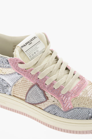Lace-up ARLES HIGH Sneakers with Multicolored Sequines and Logo Patch