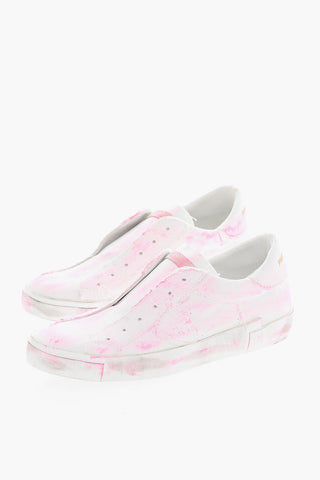 Distressed Slip On PRSX Sneakers with Paint Splatters Motif