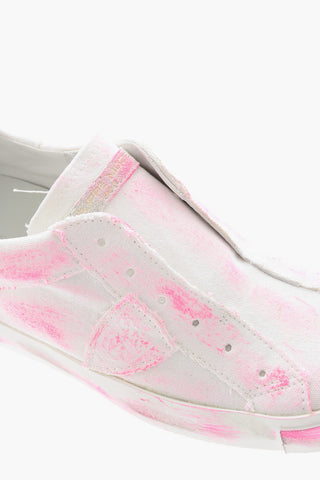 Distressed Slip On PRSX Sneakers with Paint Splatters Motif