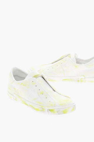 Distressed Slip On PRSX Sneakers with Paint Splatters Motif