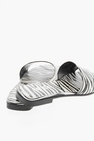 Python Effect Calfskin ROSA Slides with Zebra Motif and Logo