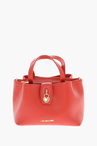 LOVE Faux Leather Bag with Double Handle and Heart Charm