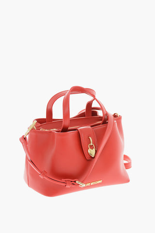 LOVE Faux Leather Bag with Double Handle and Heart Charm
