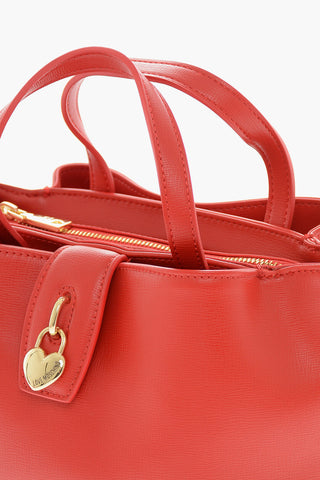 LOVE Faux Leather Bag with Double Handle and Heart Charm