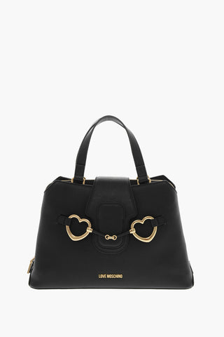  LOVE Textured Faux Leather Tote Bag with Golden Front Clamp 