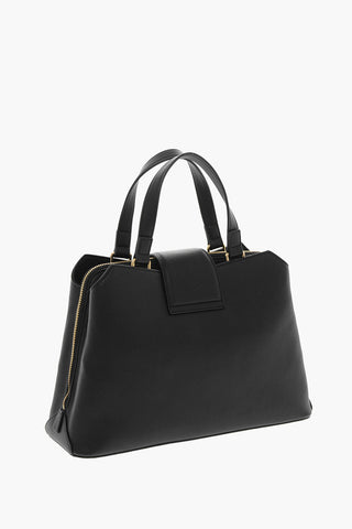 LOVE Textured Faux Leather Tote Bag with Golden Front Clamp 