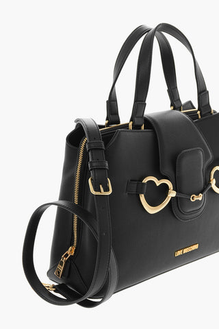  LOVE Textured Faux Leather Tote Bag with Golden Front Clamp 