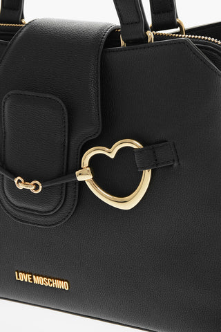  LOVE Textured Faux Leather Tote Bag with Golden Front Clamp 