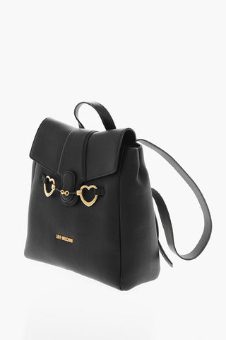  LOVE Faux Leather Backpack with Heart-Shaped Clamps 