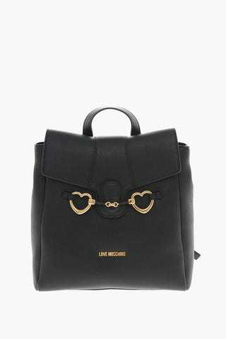  LOVE Faux Leather Backpack with Heart-Shaped Clamps 