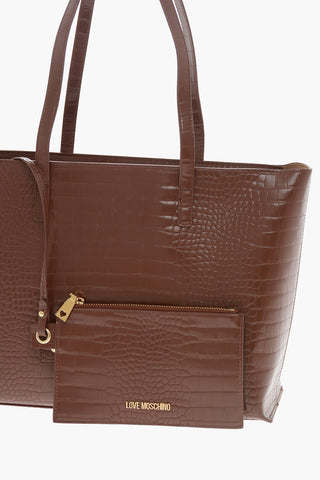 LOVE Faux Leather Crocodile Effect Tote Bag